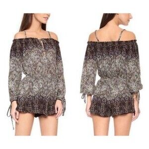 Free People Womens So Divine Romper Off the Shoulder Paisley Smocked XS